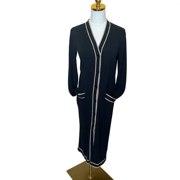 Ralph Lauren Black Long Duster Cardigan Sweater SMALL Prep Cotton Designer $245 - Picture 5 of 9